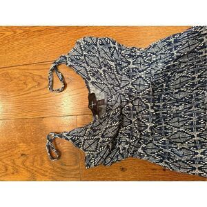 Boho Navy & White Smocked Sundress – Size Small
